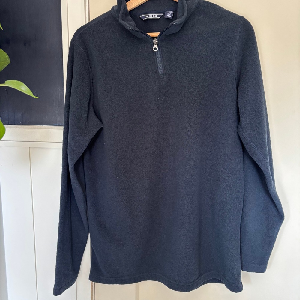Lands' End Navy Blue 1/4 Zip Fleece mockneck Pullover Boys XL 18/20 Navy EUC